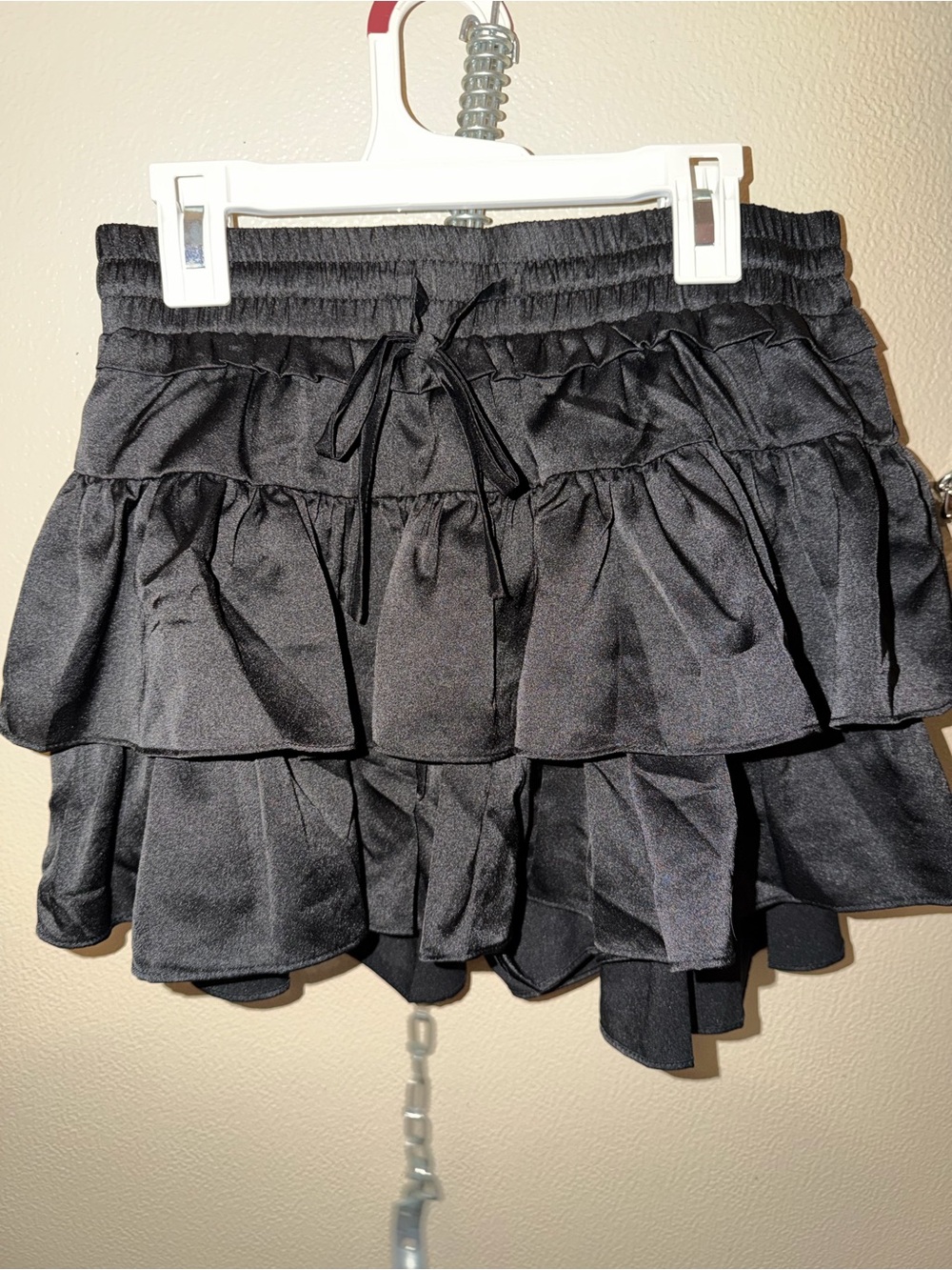 Black Tiered Ruffle Mini Skort with Drawstring Waist